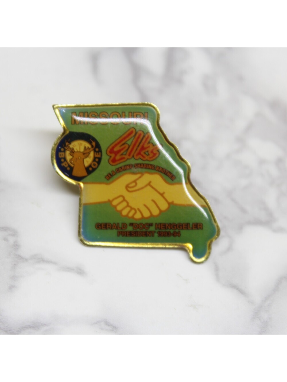 Missouri Elks Gerald Doc Henggeler President 1993-1994 Lapel Pin Pinback